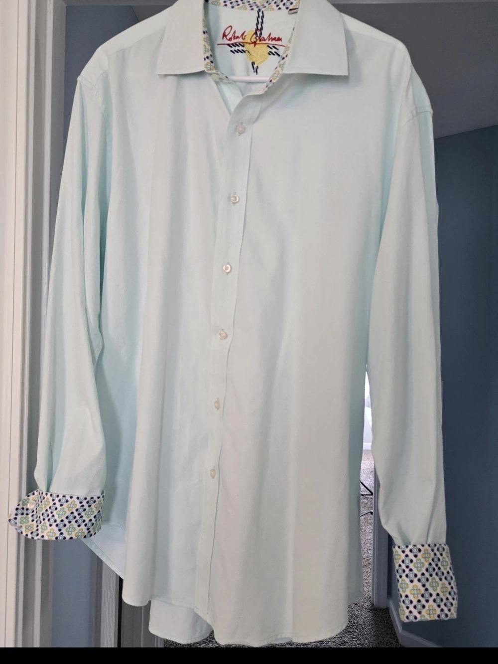 Robert Graham Pale Blue Dress Shirt with Patterned Cuffs
